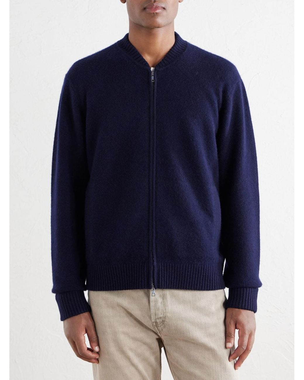 Mr P. Blue Brushed Cashmere Zip-Up Cardigan for men