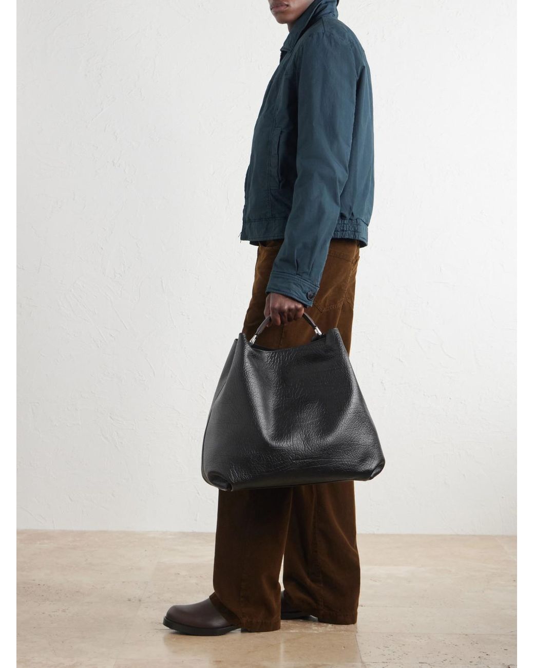 Dries Van Noten Black Leather Tote Bag for men