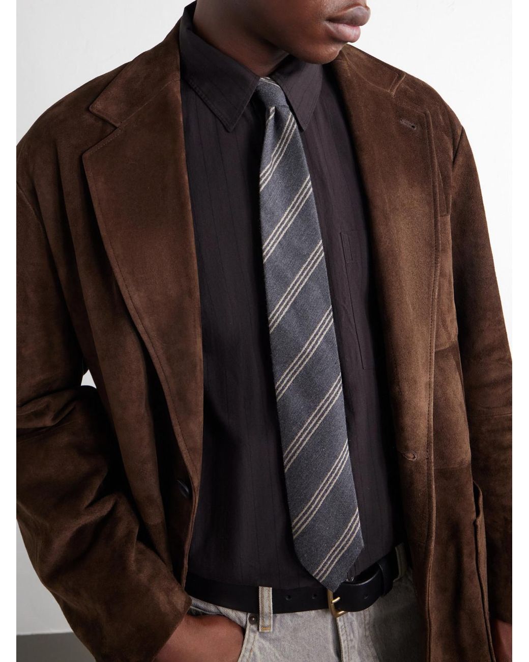 Ssstein Brown Panelled Suede Blazer for men