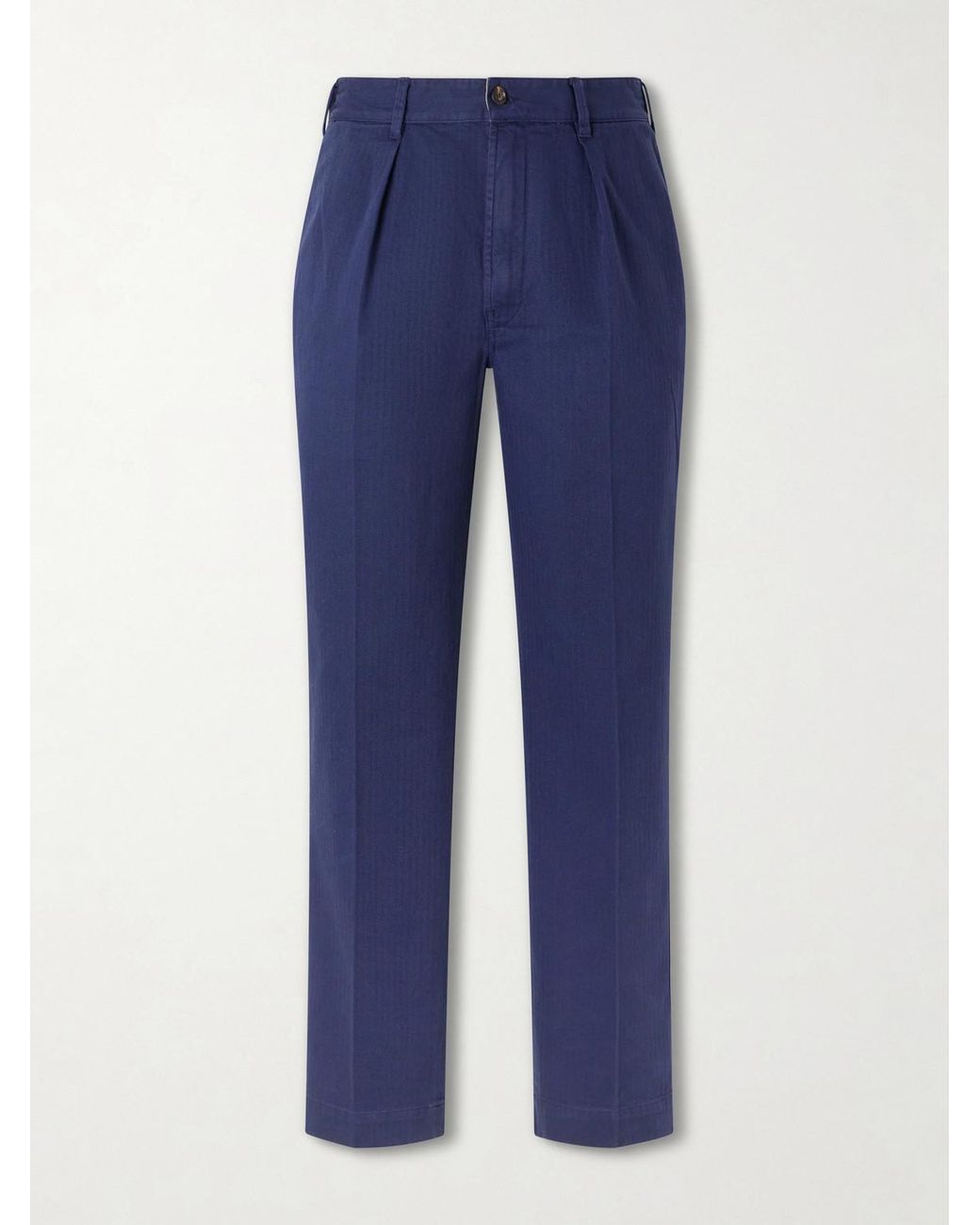 Drake's Blue Games Straight-leg Herringbone Cotton Suit Trousers for men