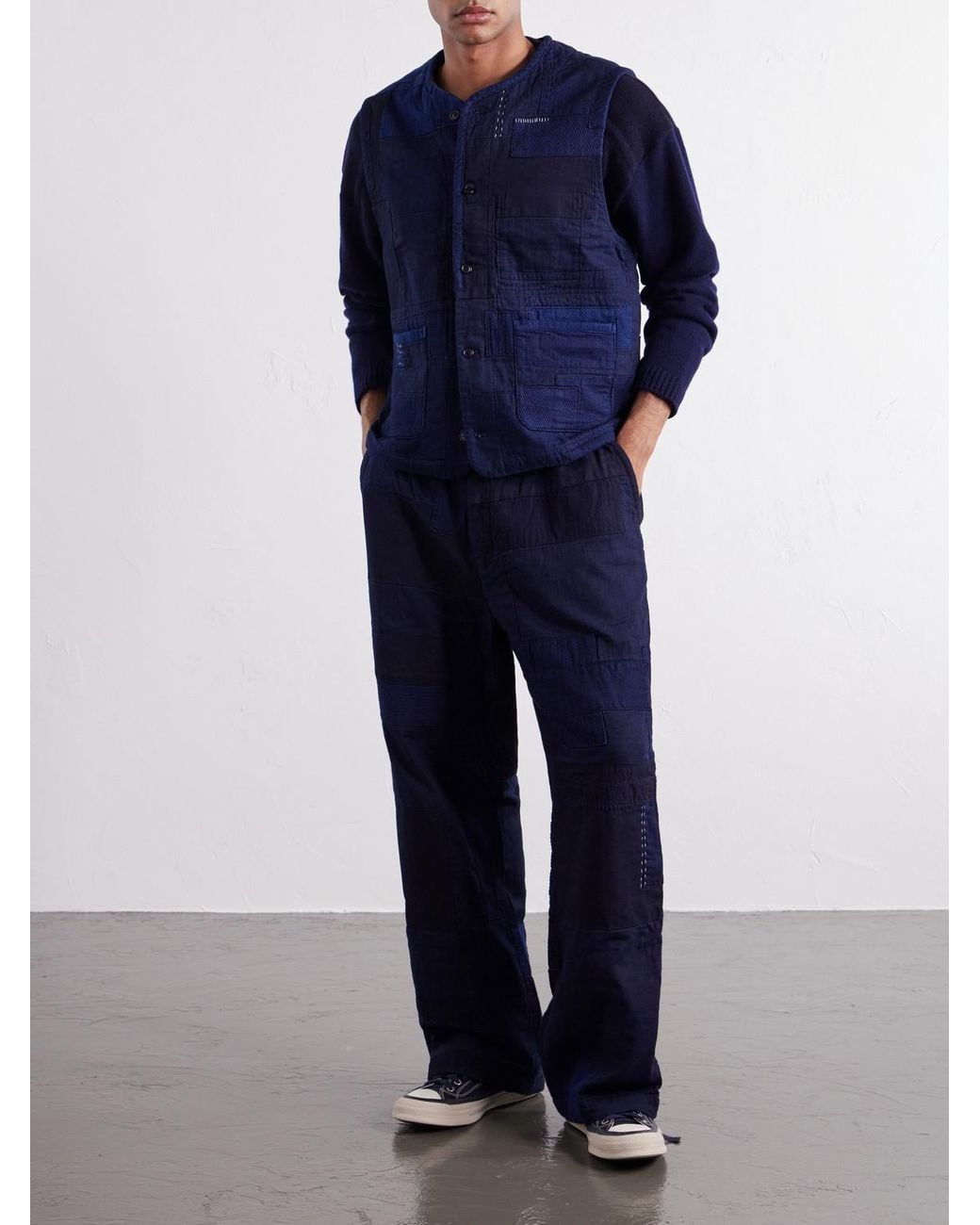 Blue Blue Japan Blue Nenrin Patchwork Cotton-Canvas Vest for men