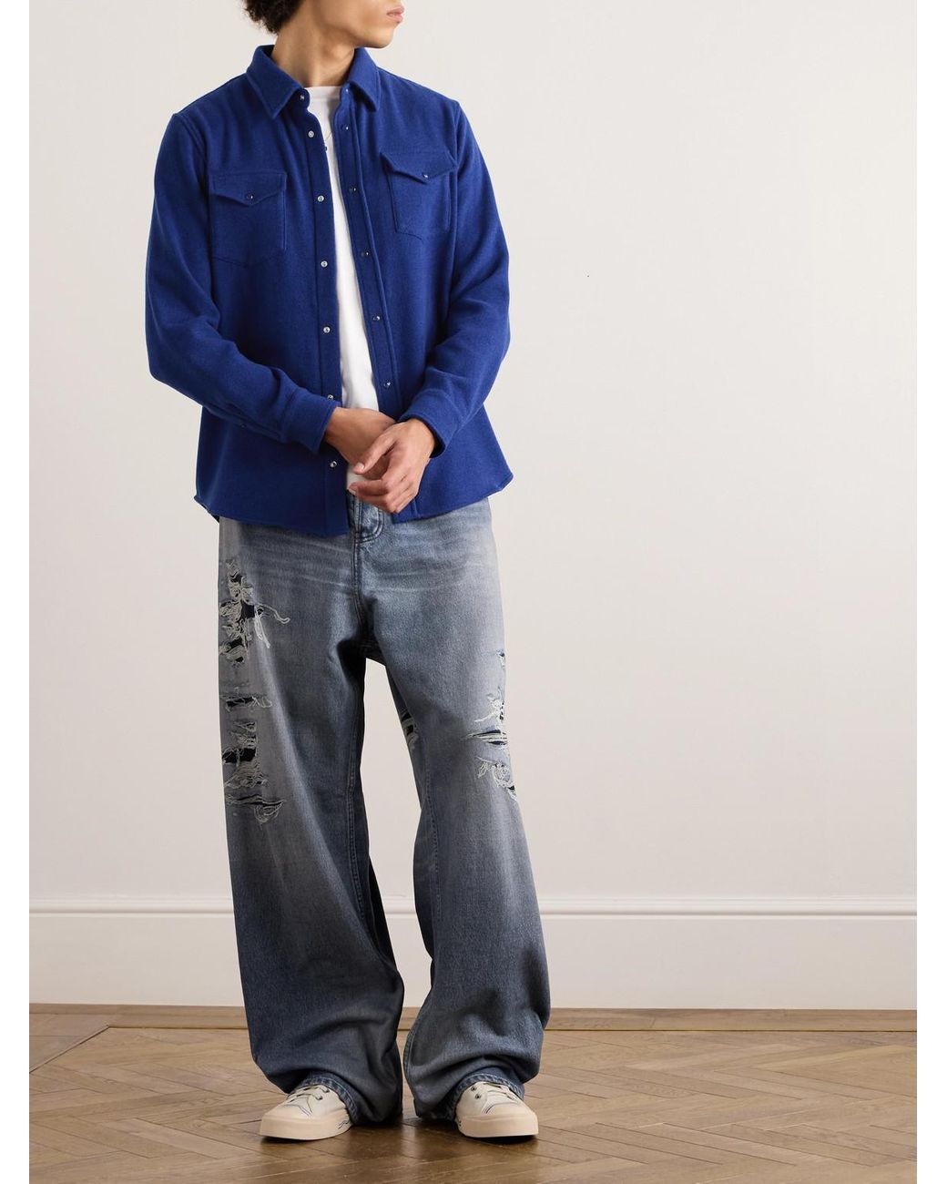 God's True Cashmere Blue Cashmere Shirt for men