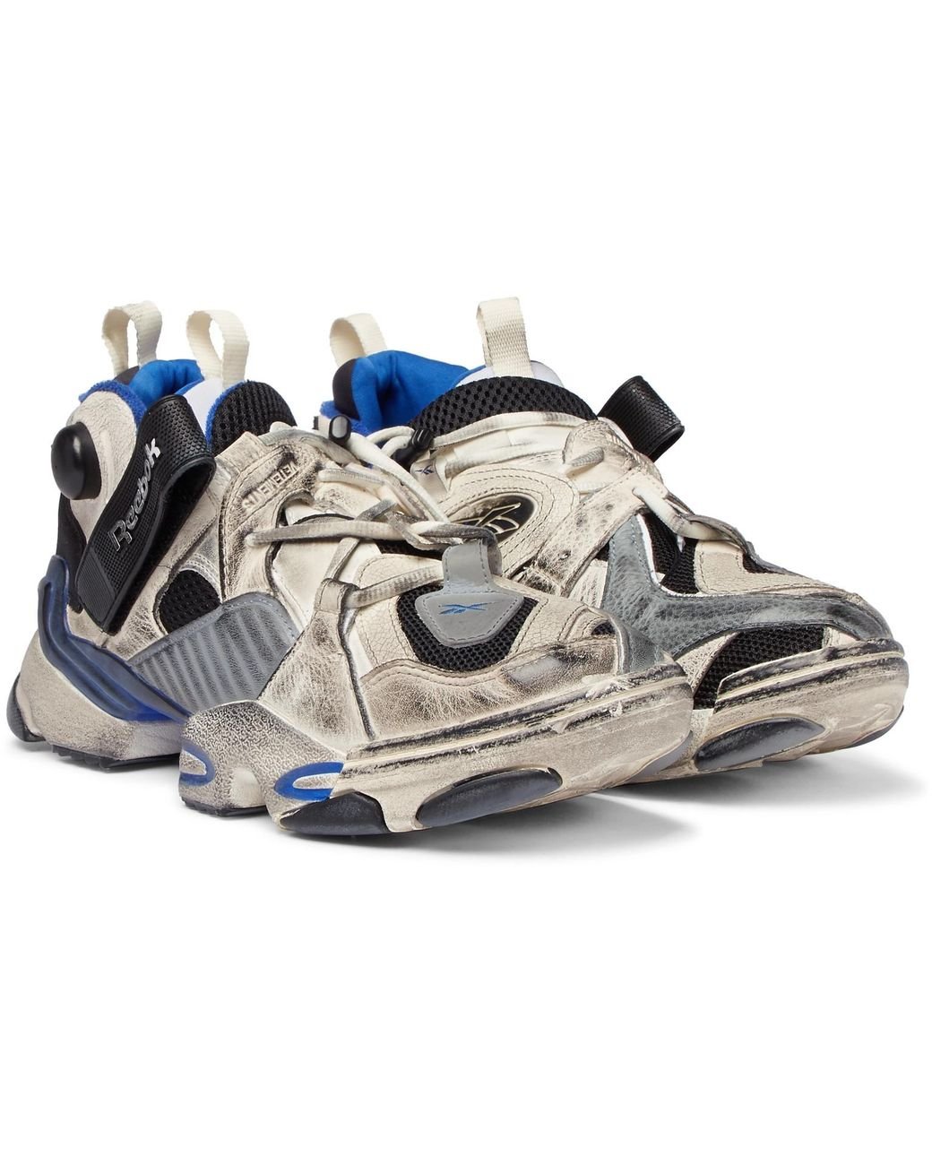 Vetements + Reebok Genetically Modified Pump Distressed Leather And Sneakers in White for Men | Lyst