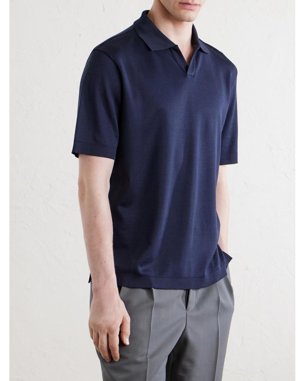 Herno Blue Open-collar Cotton Polo Shirt for men