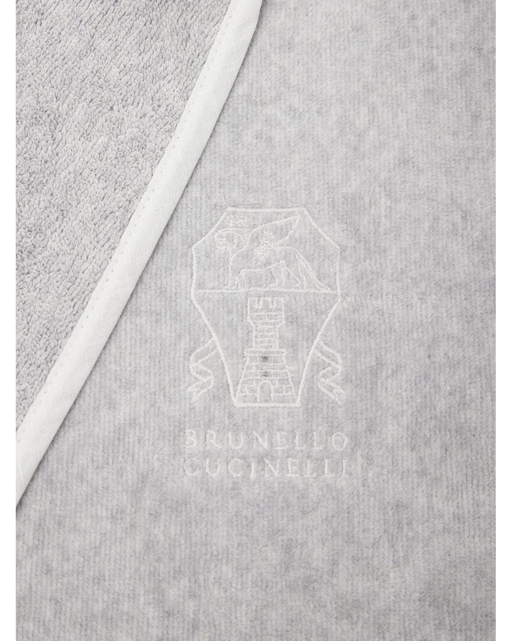 Brunello Cucinelli White Logo-Embroidered Cotton-Terry Bathrobe for men