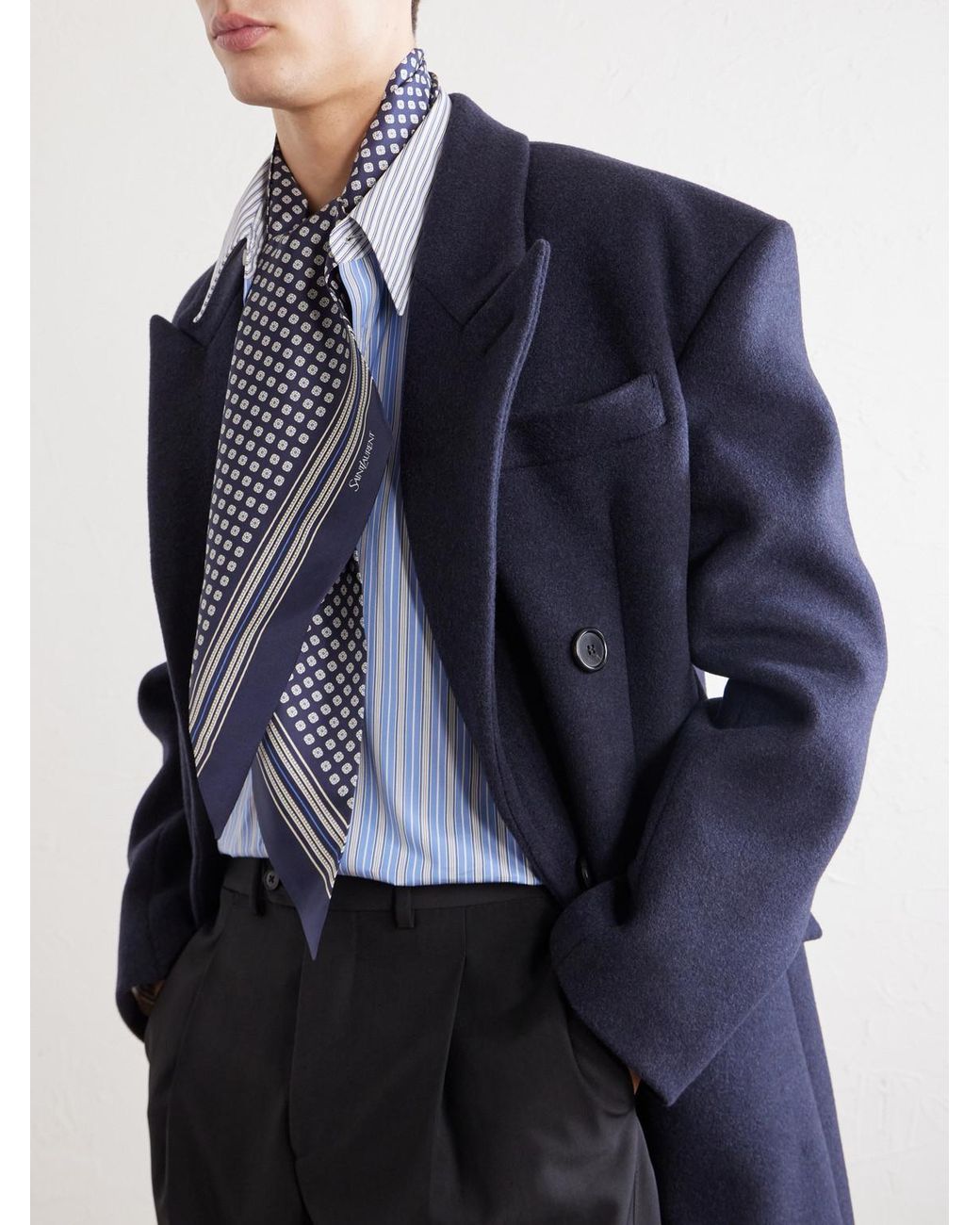 Saint Laurent Blue Printed Silk-twill Scarf for men