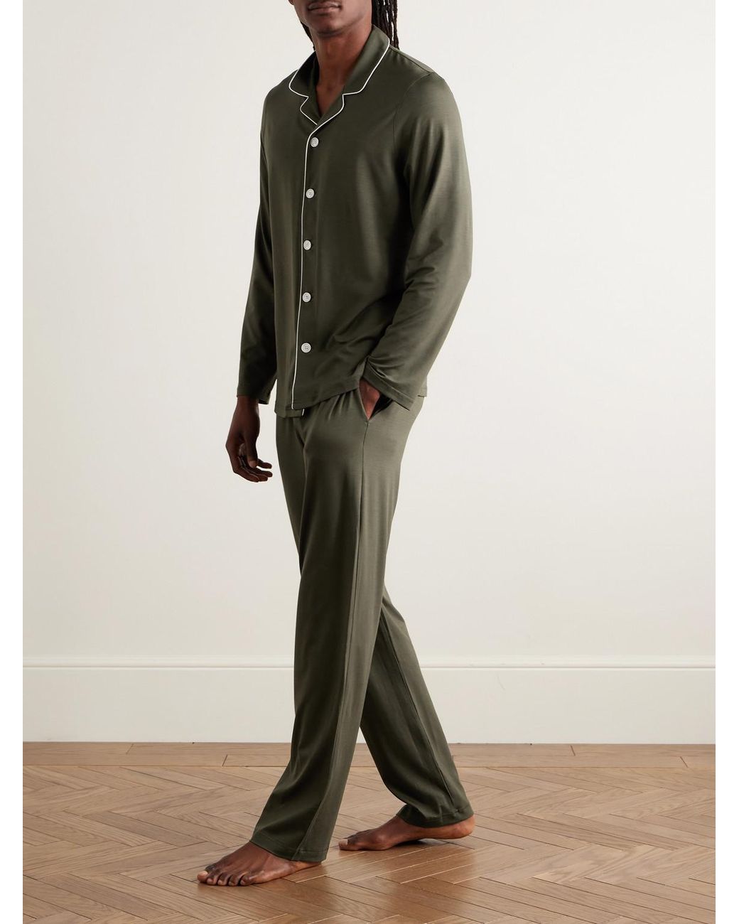 Derek Rose Green Basel Stretch-micro Modal Jersey Pyjama Set for men