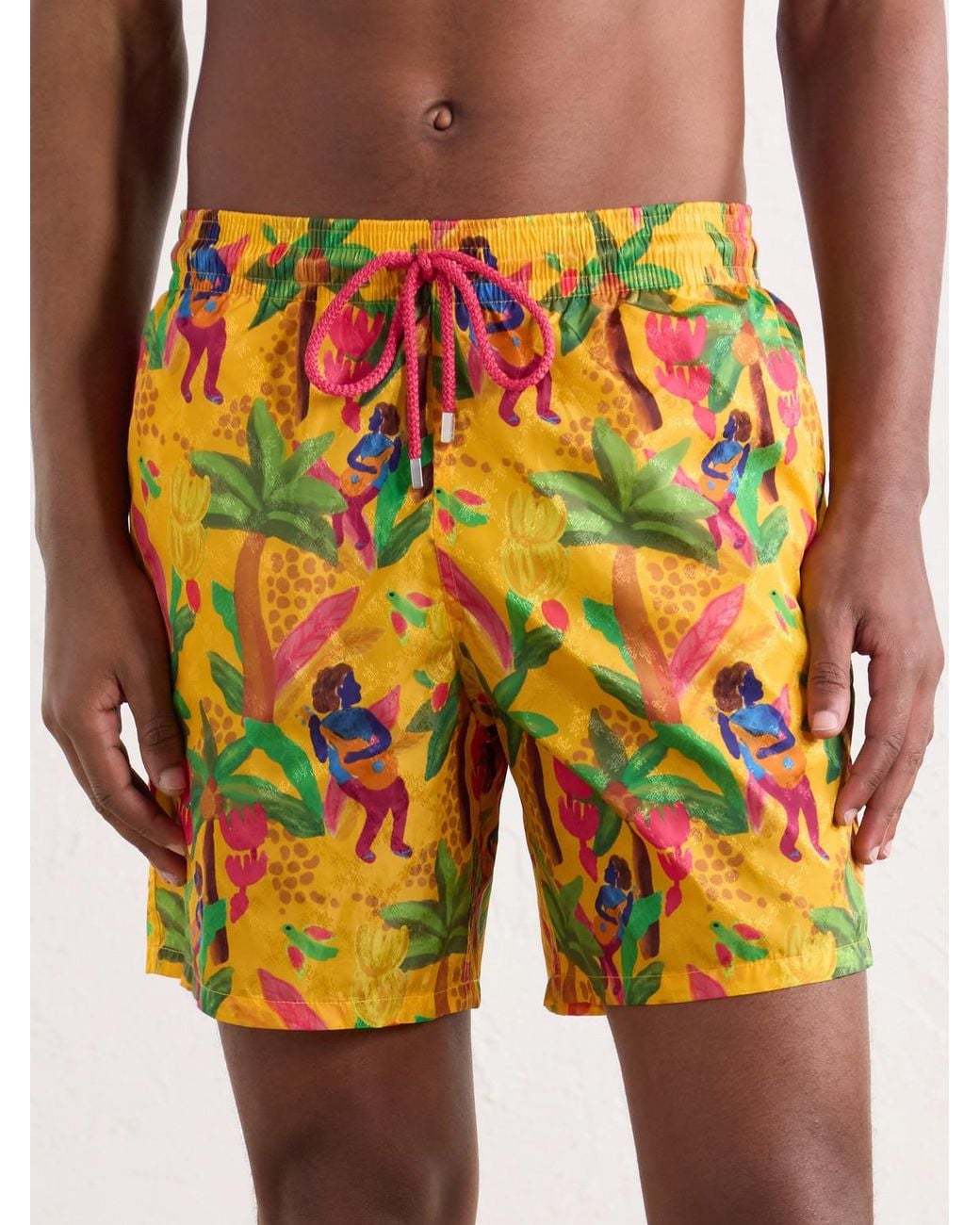Vilebrequin Yellow Moopea Straight-Leg Mid-Length Printed Econyl Swim Short for men
