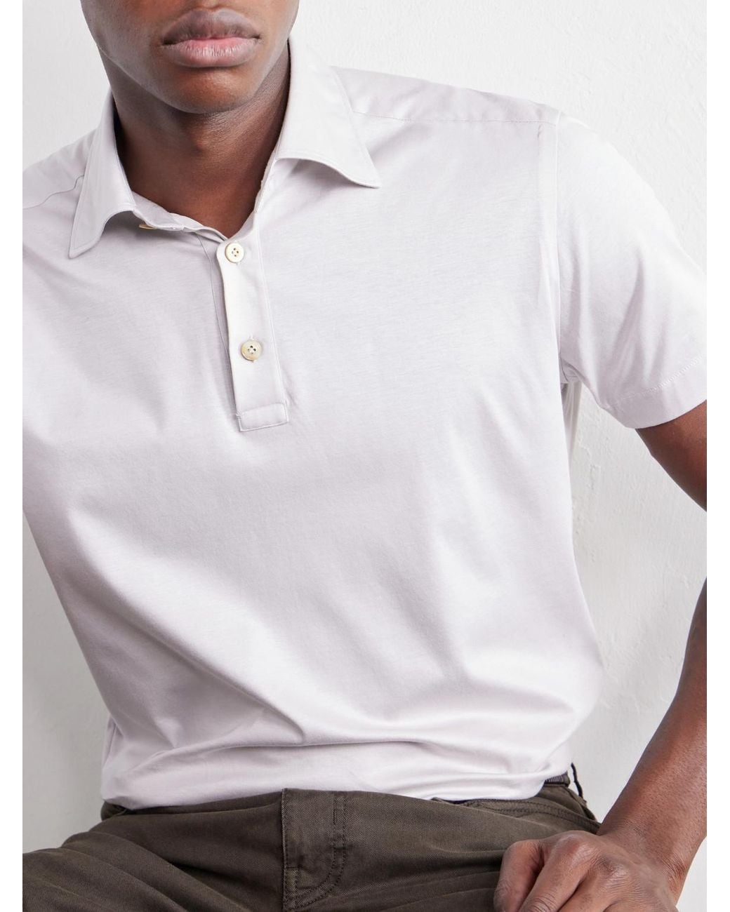 Kiton White Cotton-Jersey Polo Shirt for men