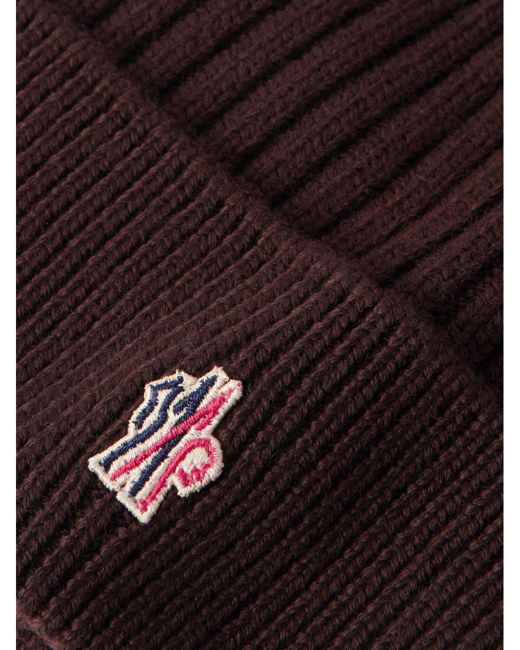 Moncler Brown Logo-Appliquéd Ribbed Virgin Wool Beanie for men