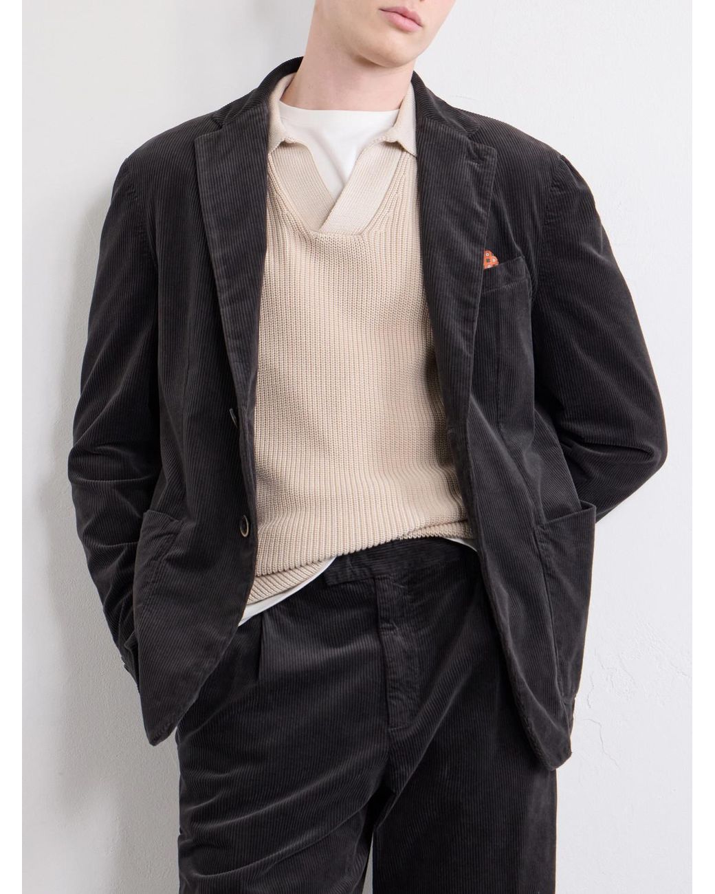 Barena Black Straight-Leg Pleated Courduroy Trousers for men