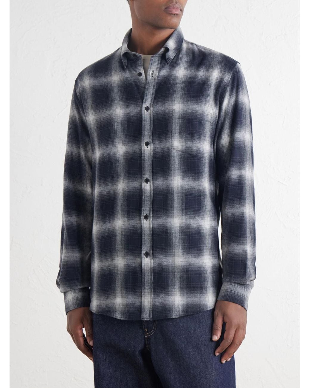 Sunspel Gray Checked Cotton-Flannel Shirt for men