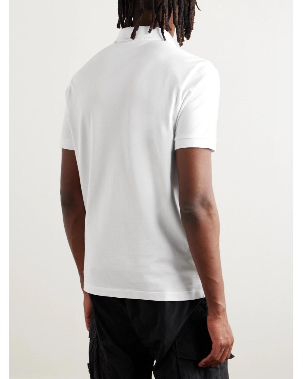 Stone Island White Stretch Cotton-Piqué Polo Shirt for men