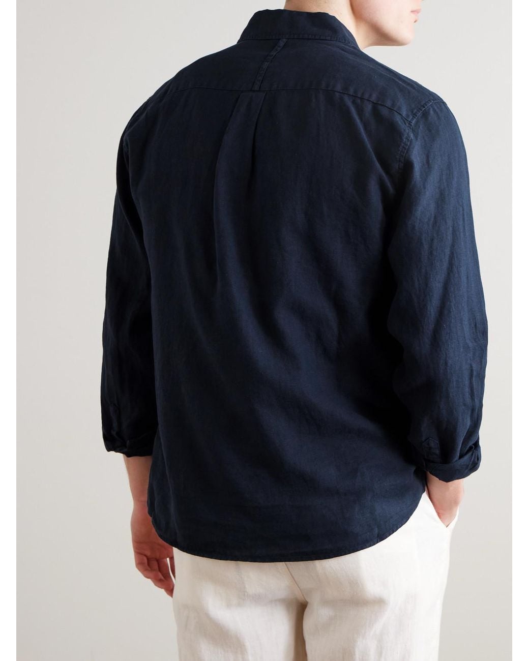 Mr P. Blue Garment-Dyed Linen Shirt for men
