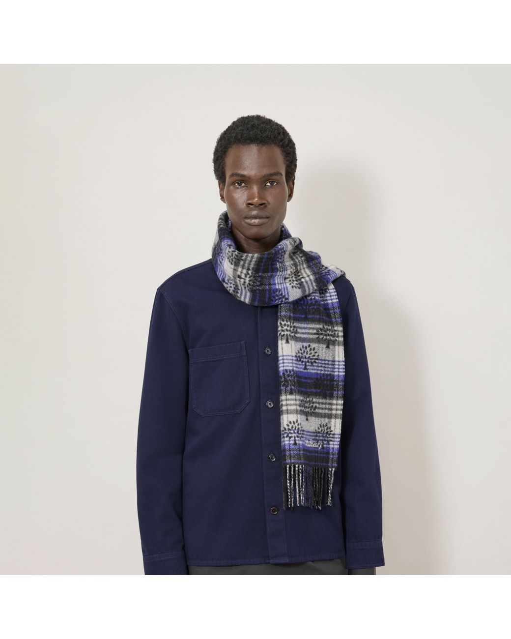 Mulberry Blue Heritage Check & Tree Scarf-Cobalt