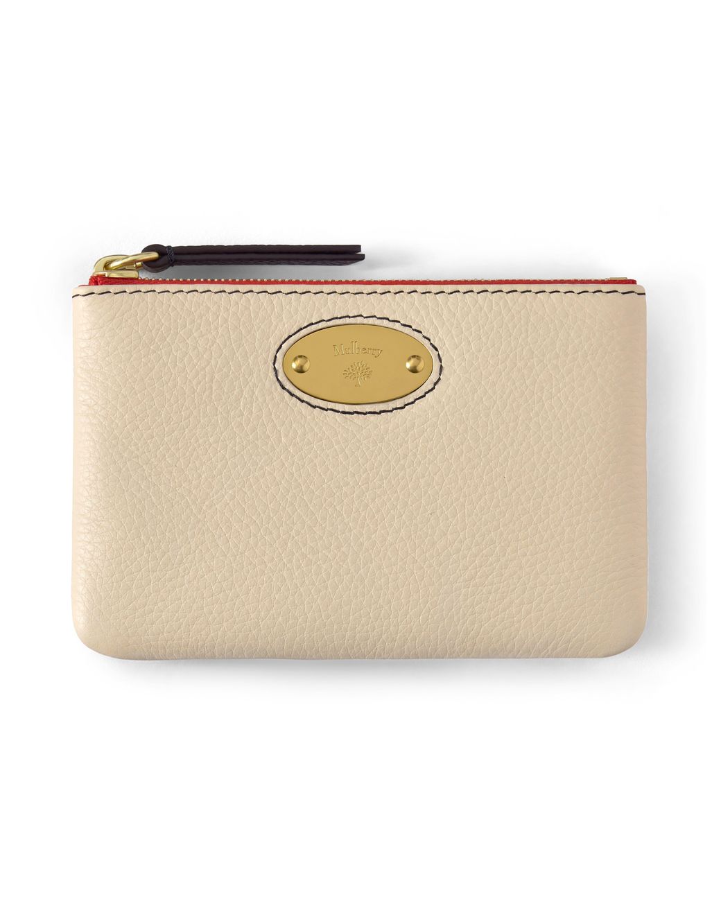 Mulberry Natural Plaque Small Zip Coin Pouch Clotted Cream-Coral