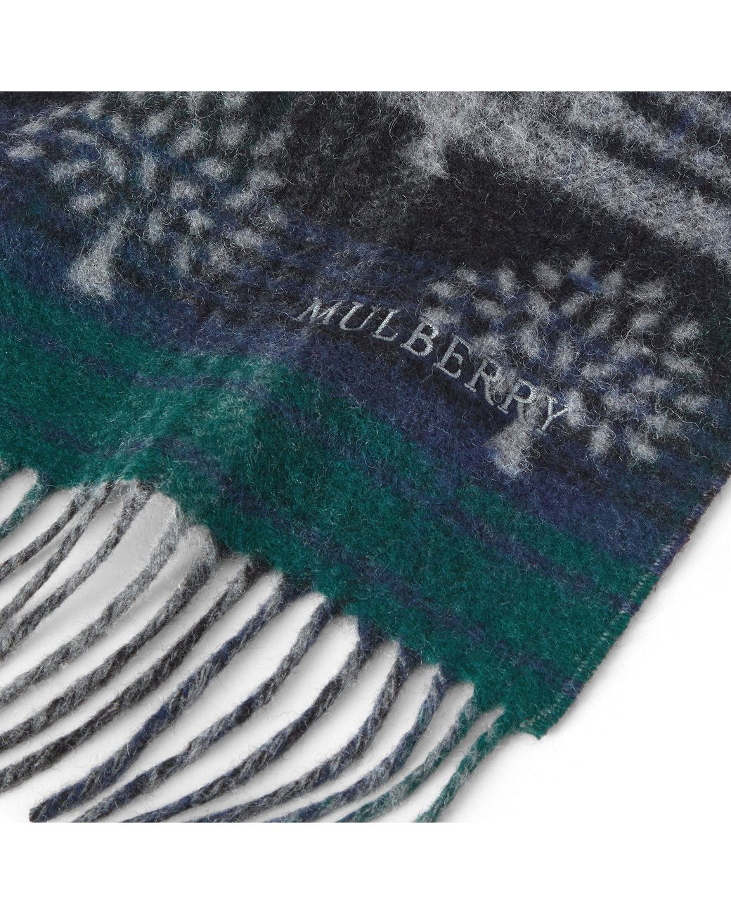 Mulberry Blue Heritage Check & Tree Scarf Nightsky-Mulbgreen