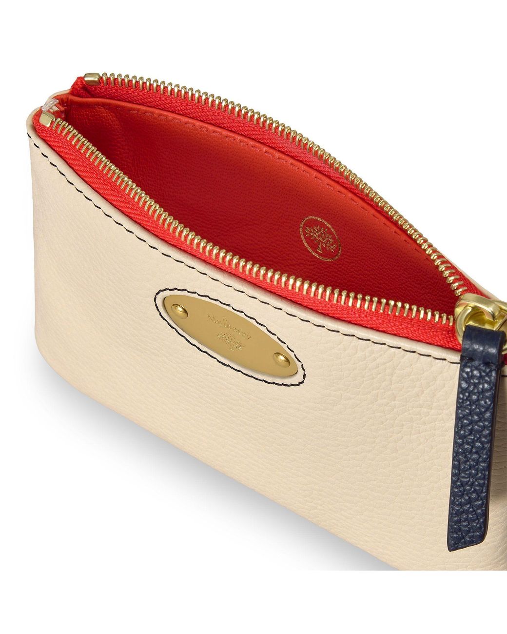 Mulberry Natural Plaque Small Zip Coin Pouch Clotted Cream-Coral