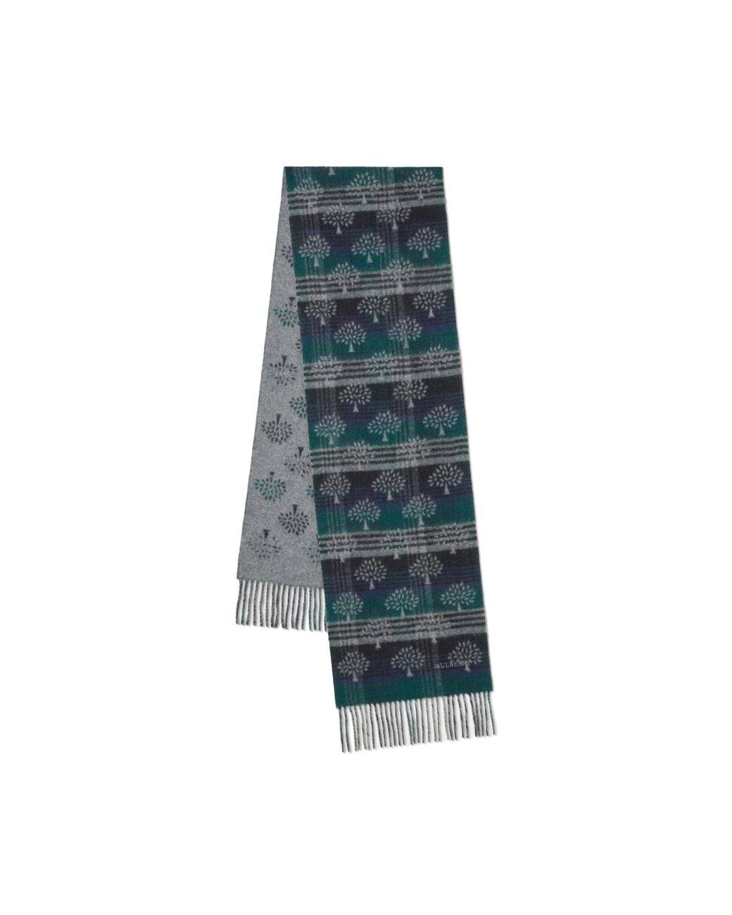 Mulberry Blue Heritage Check & Tree Scarf Nightsky-Mulbgreen