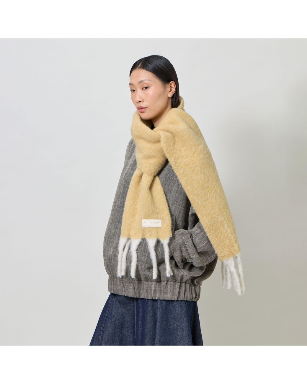 Mulberry Natural Contrast Tassel Alpaca Scarf Butter-Eggshell