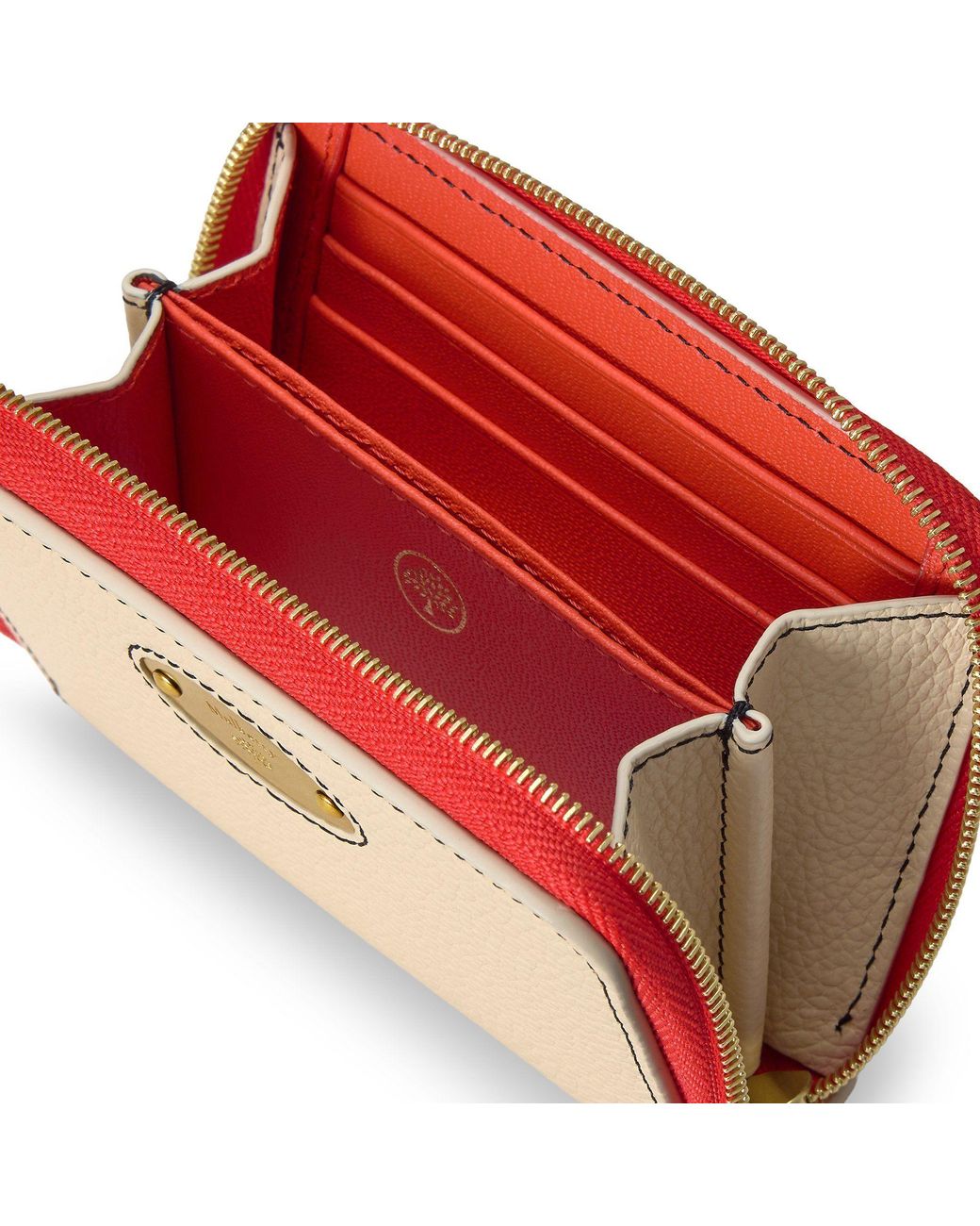 Mulberry Natural Plaque Small Zip Around Purse Clotted Cream-Coral