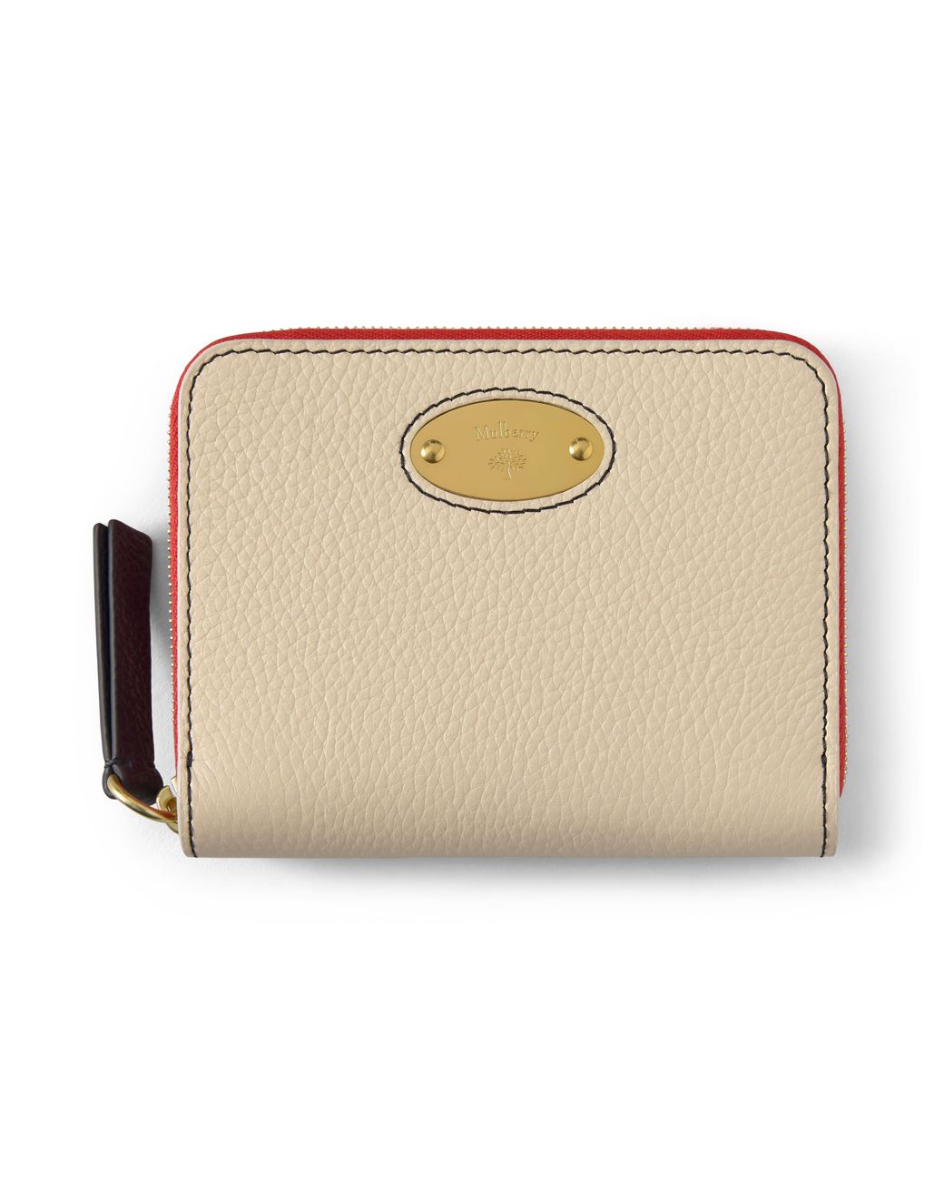 Mulberry Natural Plaque Small Zip Around Purse Clotted Cream-Coral