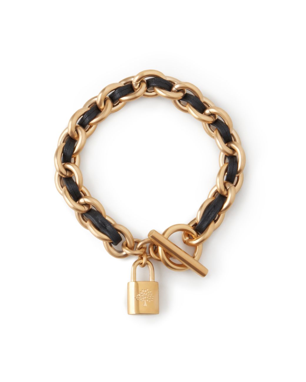 Mulberry Metallic Lily Leather Chain Bracelet In Black Leather And Metal