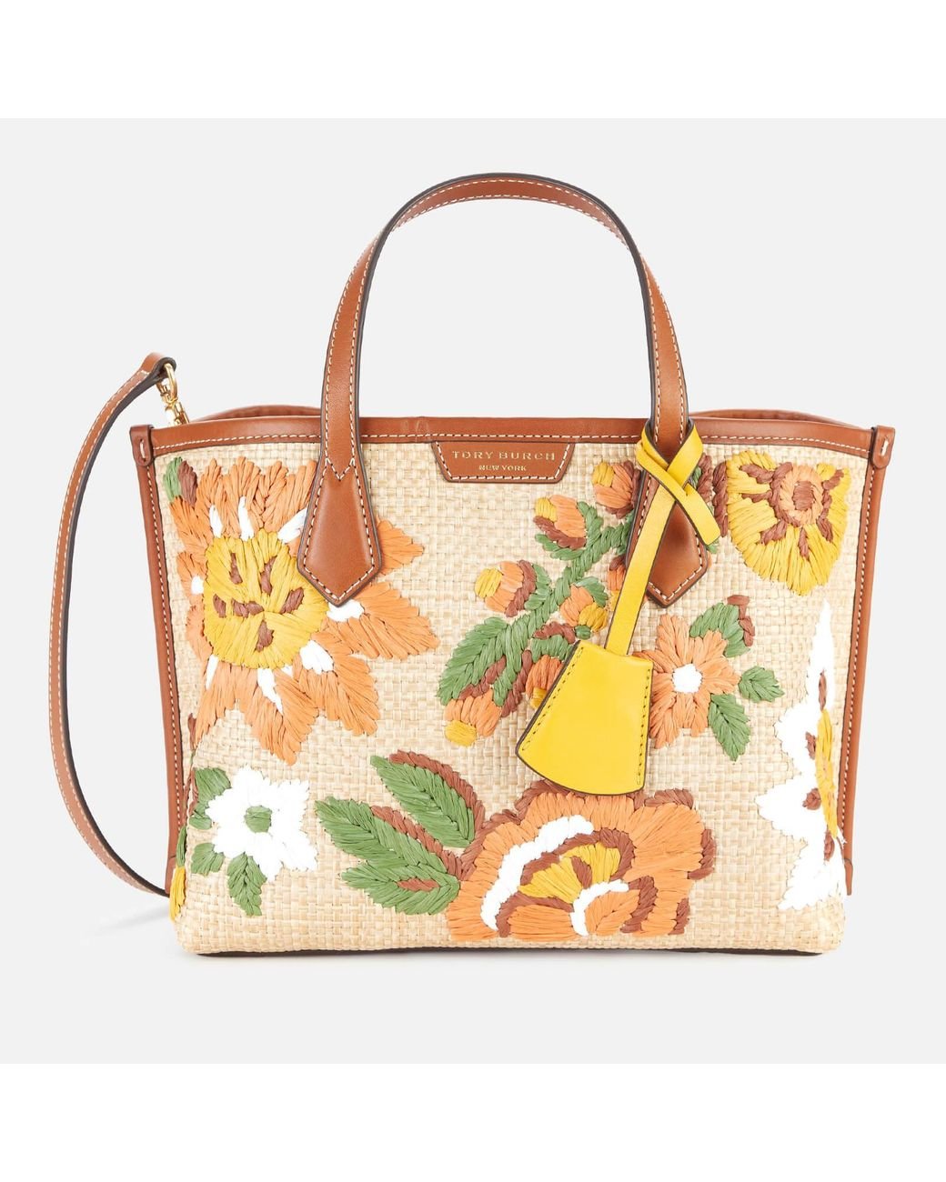 Tory Burch Perry Straw Embroidered Tote Bag in Brown | Lyst