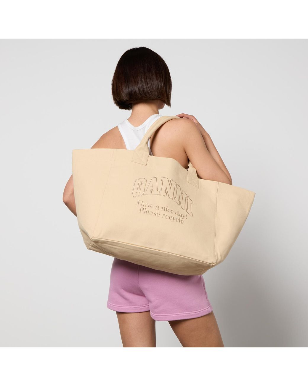 Ganni Recycled Cotton-canvas Shopper Xxl Bag in Natural | Lyst