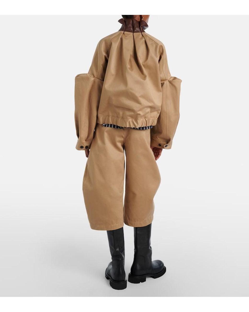 Sacai Natural Belted Cropped Cotton Barrel-Leg Pants