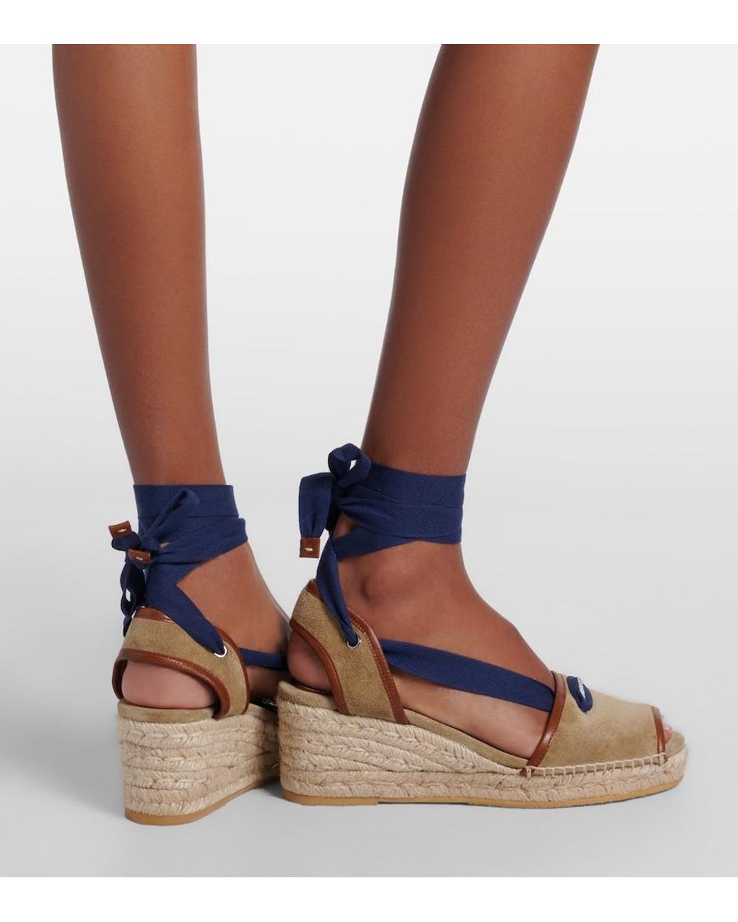 Versace Blue Lola Suede Espadrille Wedges