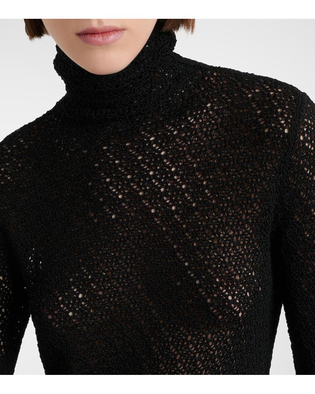 Totême Black Crochet Turtleneck Top