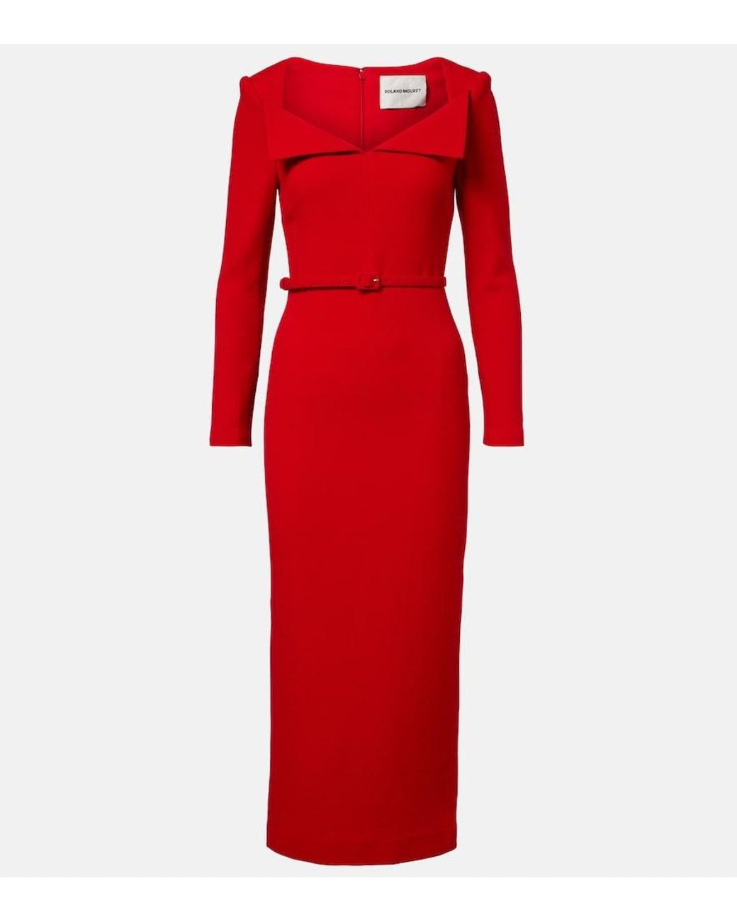 Roland Mouret Red Belted Wool Midi Dress