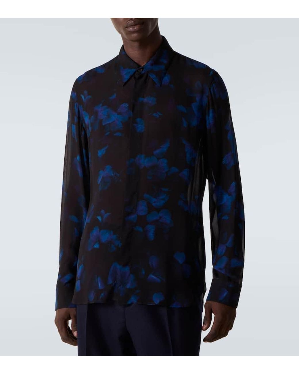 Dries Van Noten Blue Sheer Floral Shirt for men
