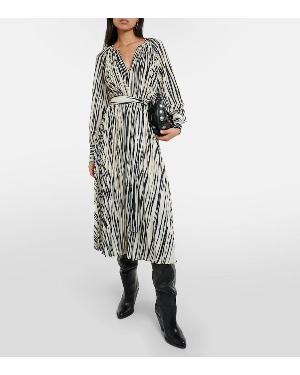 Proenza Schouler Natural Carol Striped Chiffon Midi Dress