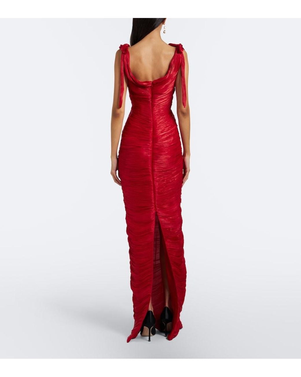 Marmar Halim Red Pleated Taffeta Gown