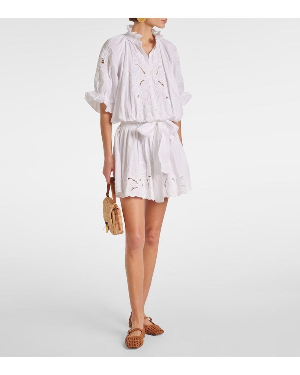 Juliet Dunn White Embroidered Cotton Poplin Minidress