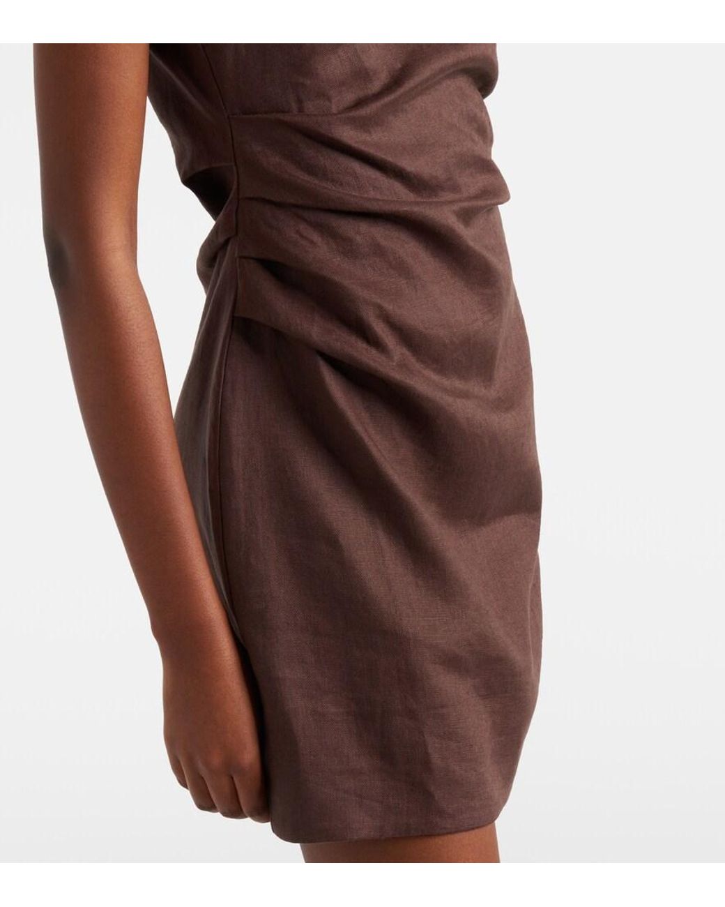 Sir Brown One-Shoulder Linen Minidress
