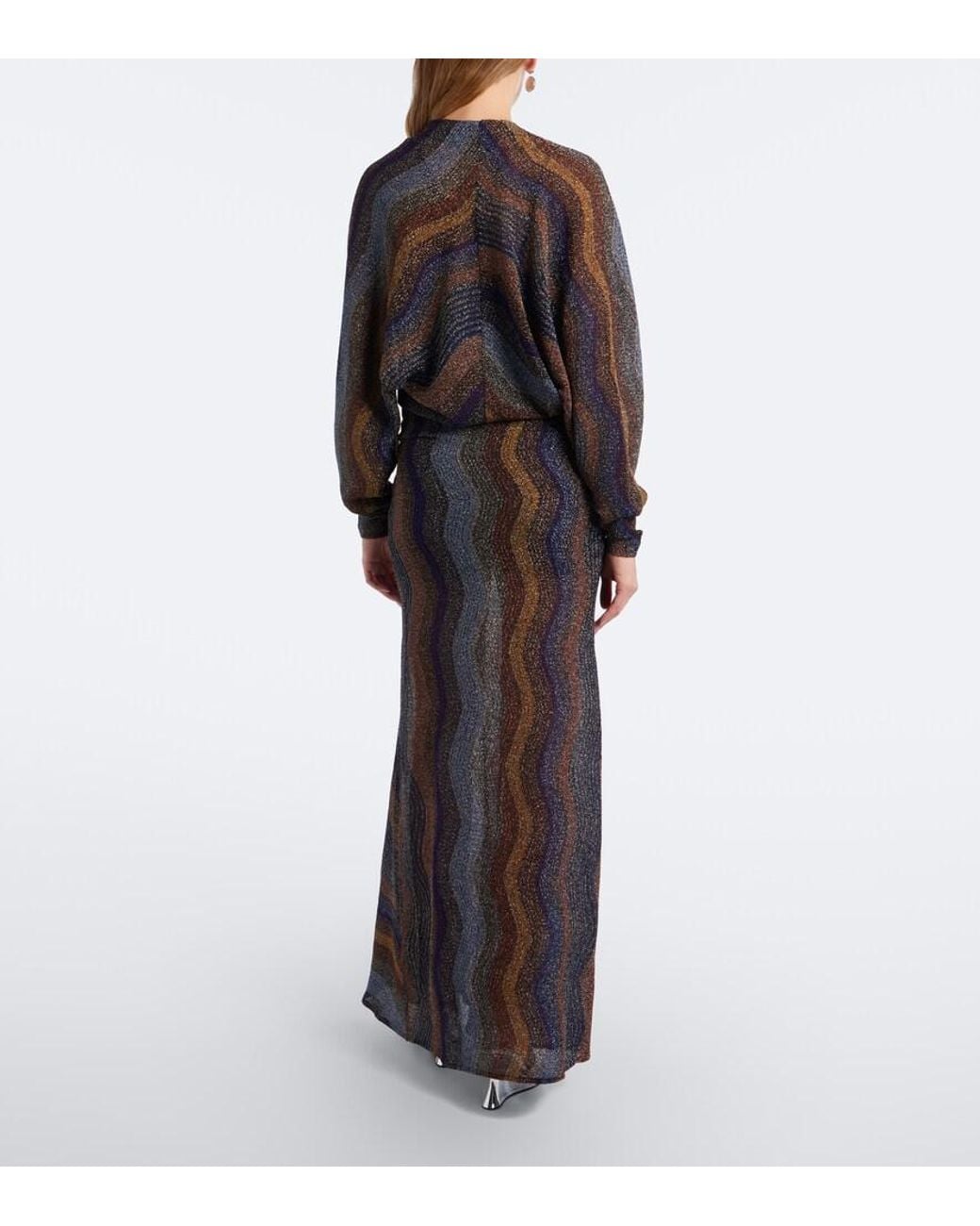 Missoni Black Draped Printed Lame Gown