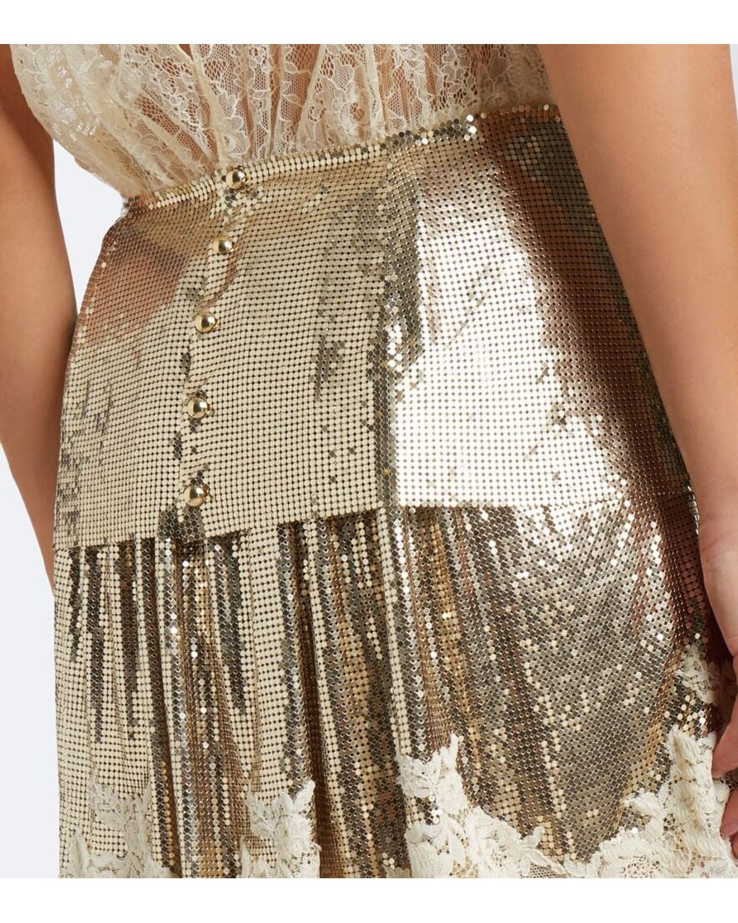 Rabanne White Lace-Trimmed Chainmail Top