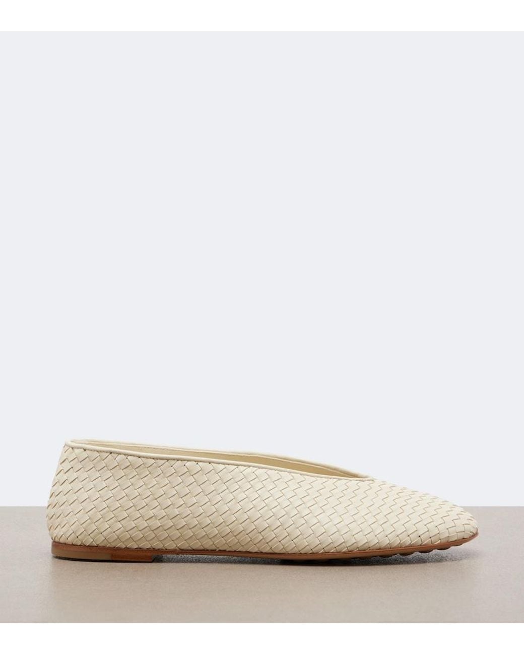 Bottega Veneta Natural Rosa Intrecciato Leather Ballet Flats