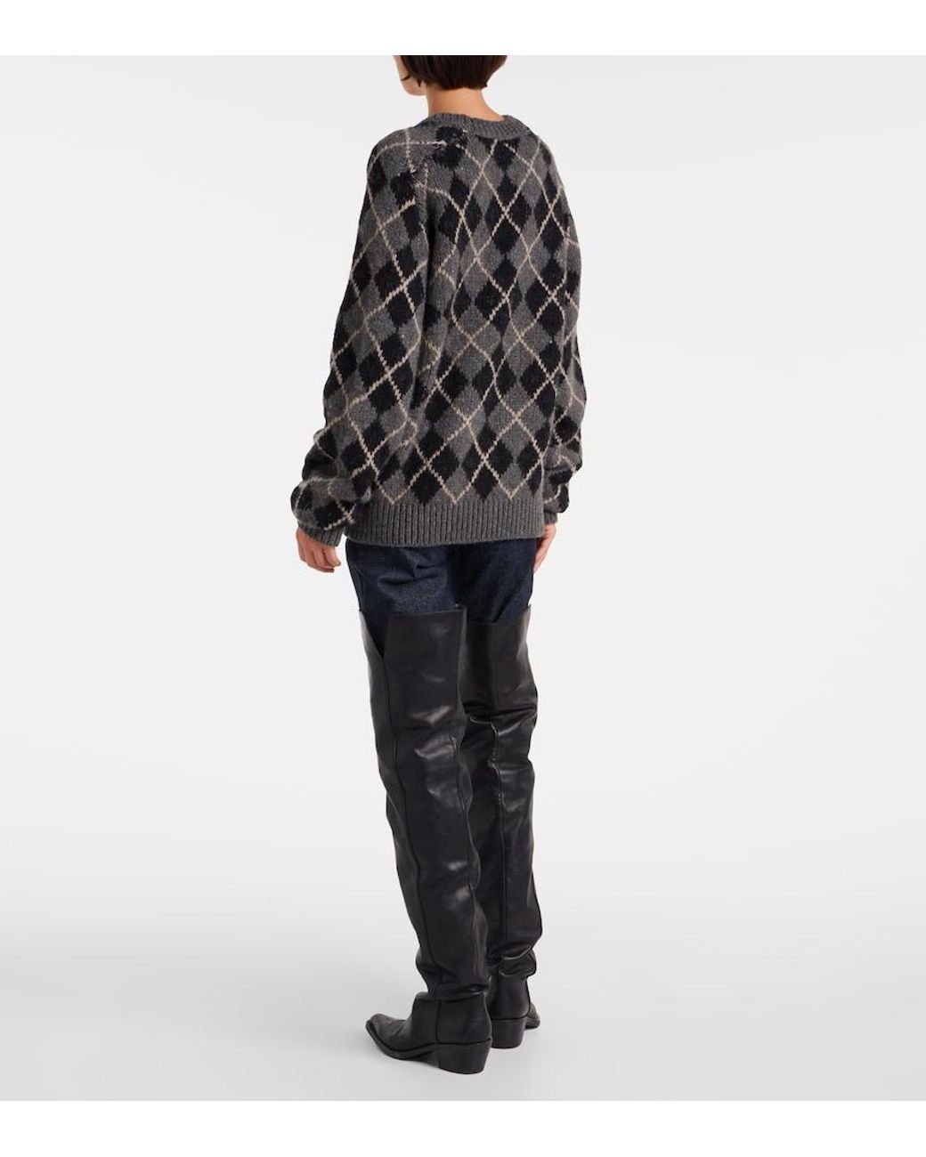 Khaite Black Pratt Argyle Cashmere Sweater