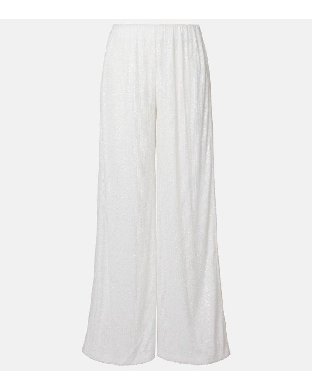 Norma Kamali White Sequined Wide-Leg Pants