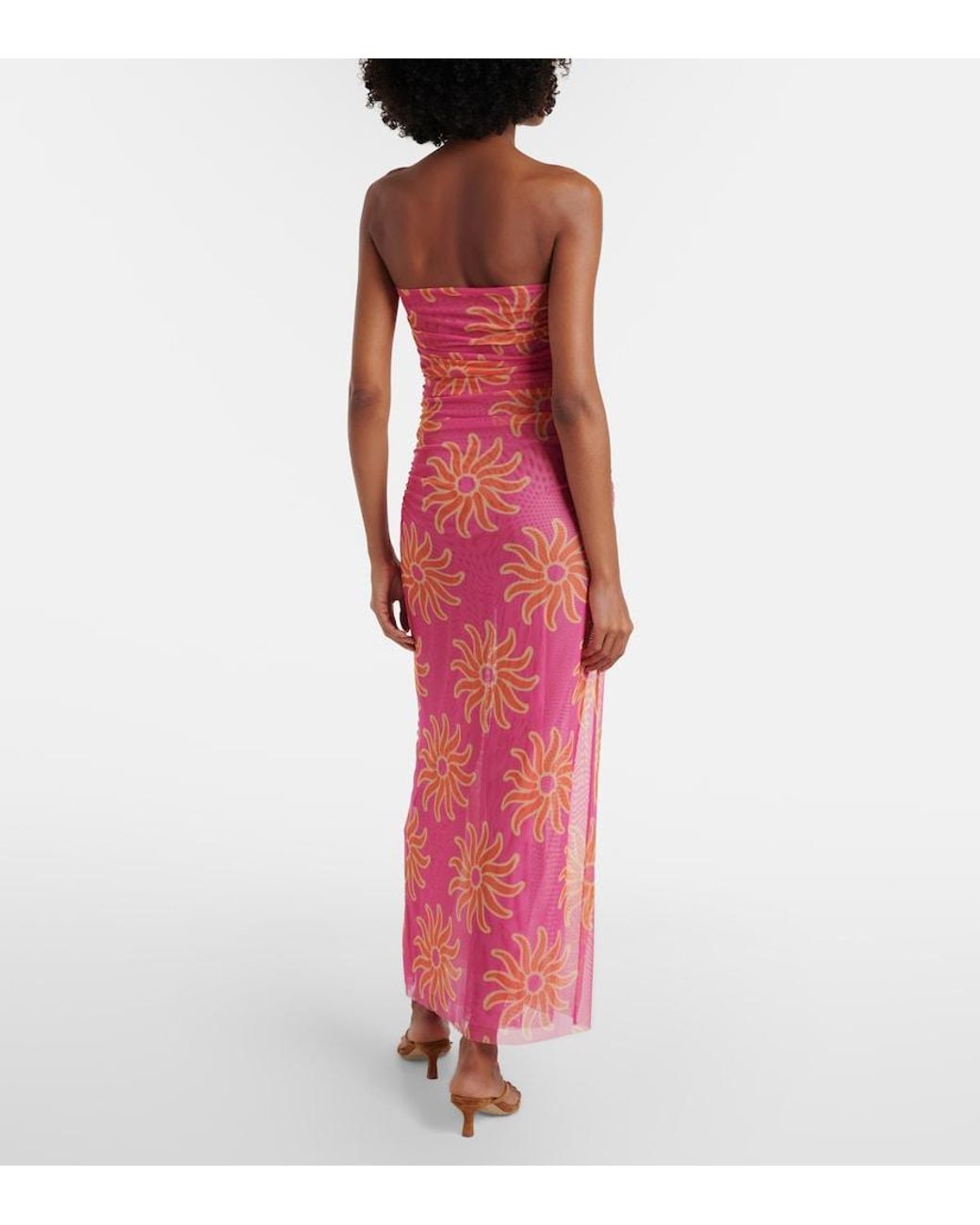 Cala De La Cruz Pink Daphne Printed Mesh Midi Dress