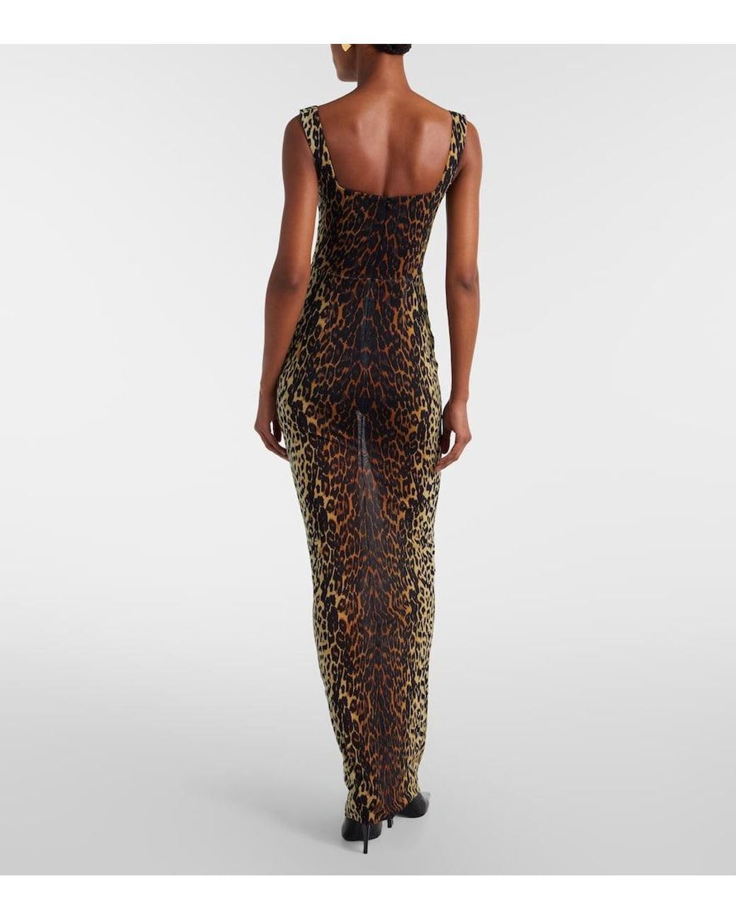 Alex Perry Brown Leopard-Print Mesh Gown