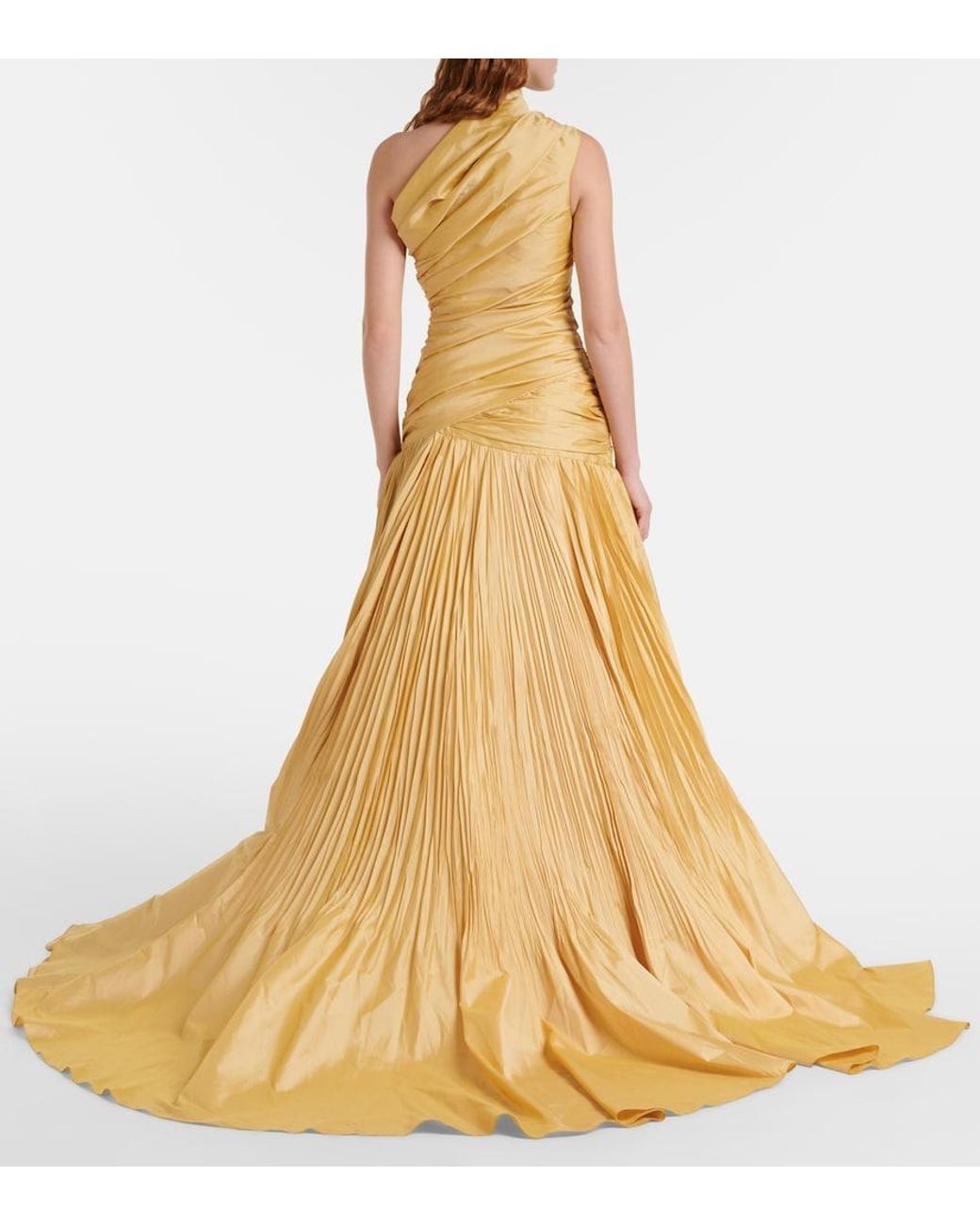 Marmar Halim Metallic Draped One-Shoulder Taffeta Gown