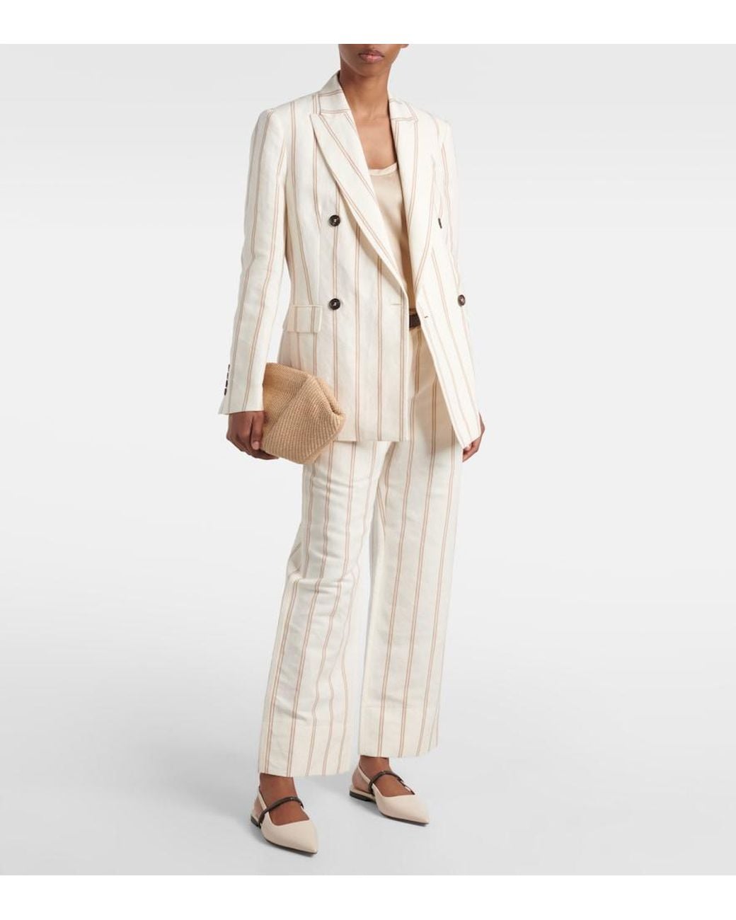 Brunello Cucinelli Natural Striped Linen And Cotton Blazer