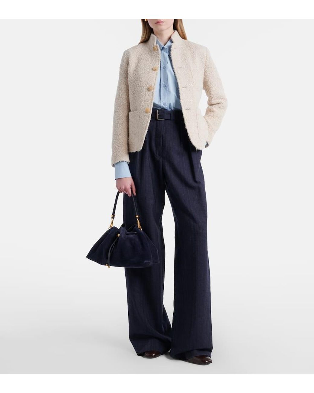 Jimmy Choo Blue Cinch Suede Bucket Bag