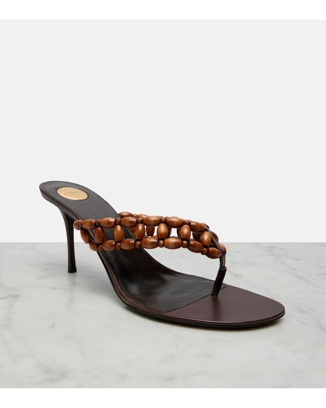 Saint Laurent Brown Zine Beaded Thong Sandals