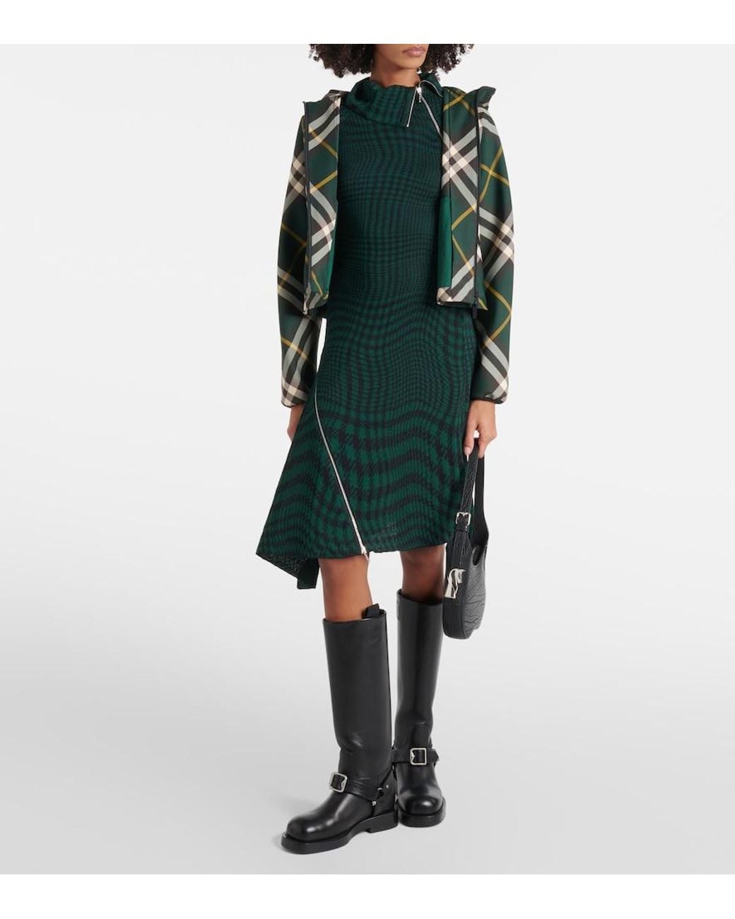 Burberry Green Check Wool-Blend Midi Dress